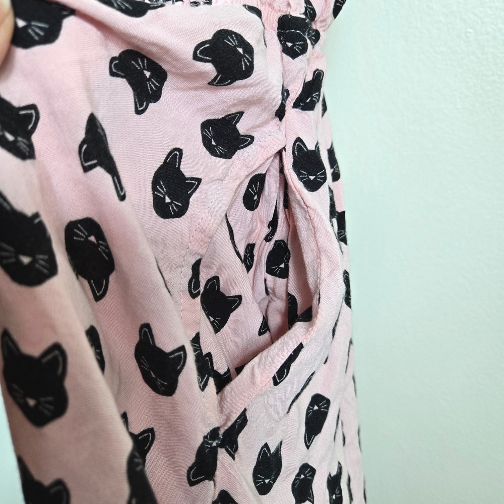 Mimi Chica Women Pink Allover Black Cat Print Sleeveless Mini Dress Large Kawaii - Picture 4 of 8